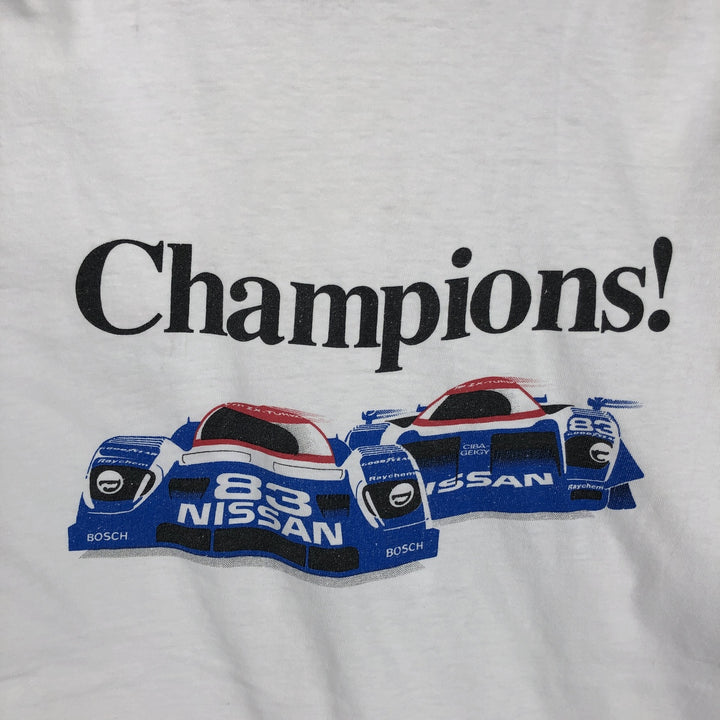 1980'S Hanes BEEFY-T Blue Tag NISSAN Advertising T-Shirt, Made in USA, Men's XL Equivalent, Vintage cotton white type Vintage Second Hand