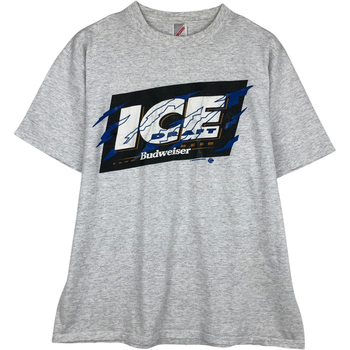 80s-90'S Jerzees Budweiser Advertising T-Shirt, Made in USA, Men's XL equivalent, Vintage cotton gray type Vintage Second Hand
