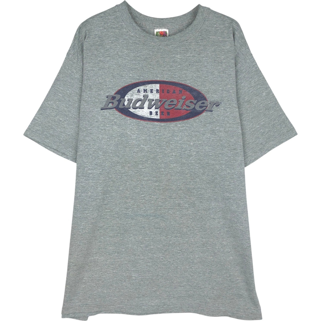2000'S Fruit of the Loom Lofteez Budweiser advertising T-shirt, men's size XL (approx.) cotton gray type Vintage Second Hand