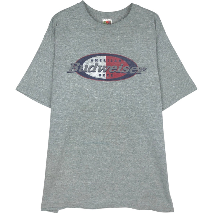 2000'S Fruit of the Loom Lofteez Budweiser advertising T-shirt, men's size XL (approx.) cotton gray type Vintage Second Hand