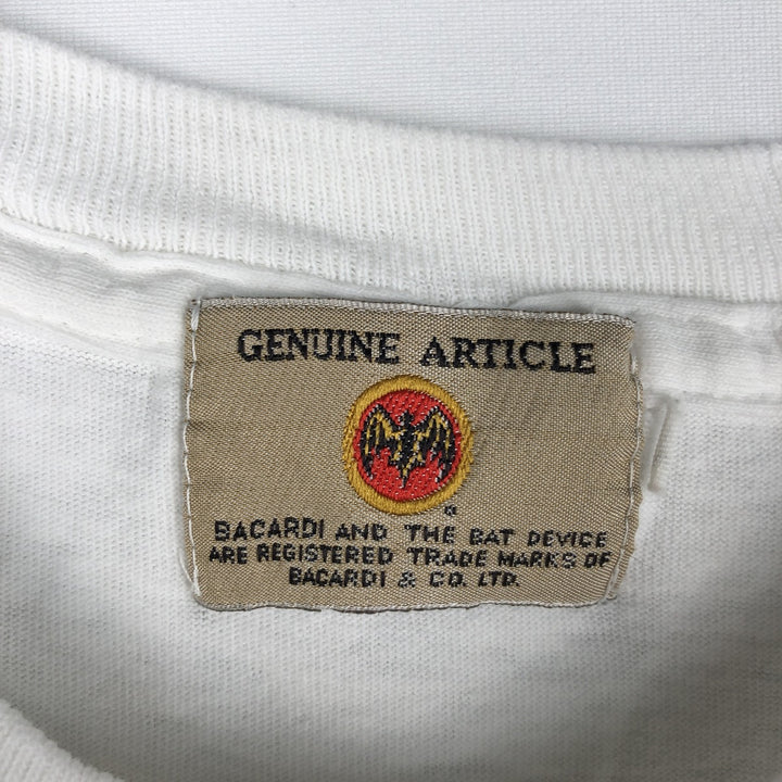 90'S BACARDI Advertising T-shirt, Men's XL equivalent, Vintage unclear white type Vintage Second Hand