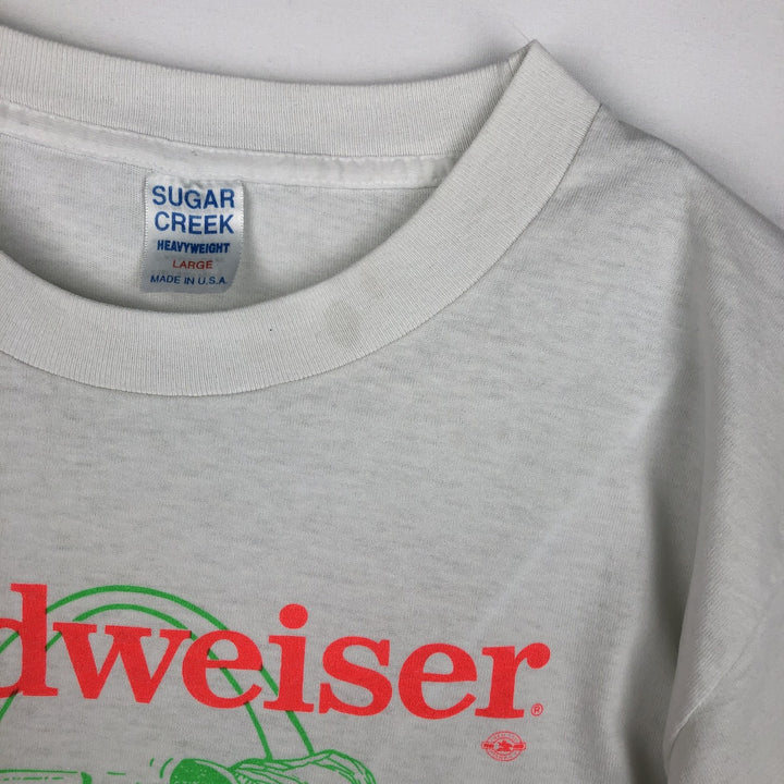 90'S SUGAR CREEK BUDWEISER Advertising T-Shirt, Made in USA, Men's Size L (Equivalent), Vintage cotton white type Vintage Second Hand