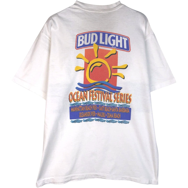90'S MAUI and Sons BUD LIGHT Print Advertising T-Shirt, Made in USA, Men's Size L (approx.), Vintage cotton white type Vintage Second Hand