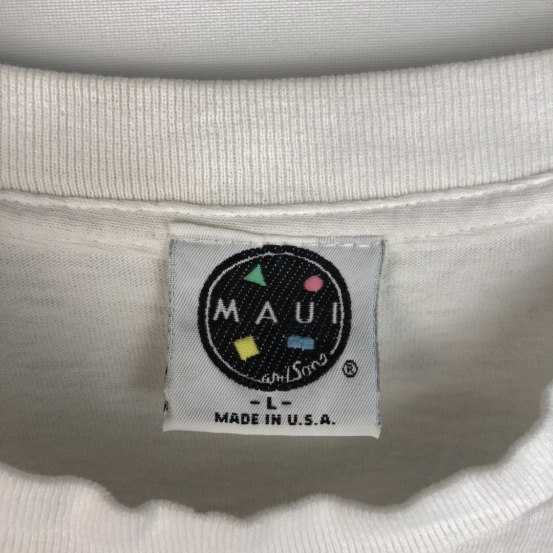 90'S MAUI and Sons BUD LIGHT Print Advertising T-Shirt, Made in USA, Men's Size L (approx.), Vintage cotton white type Vintage Second Hand