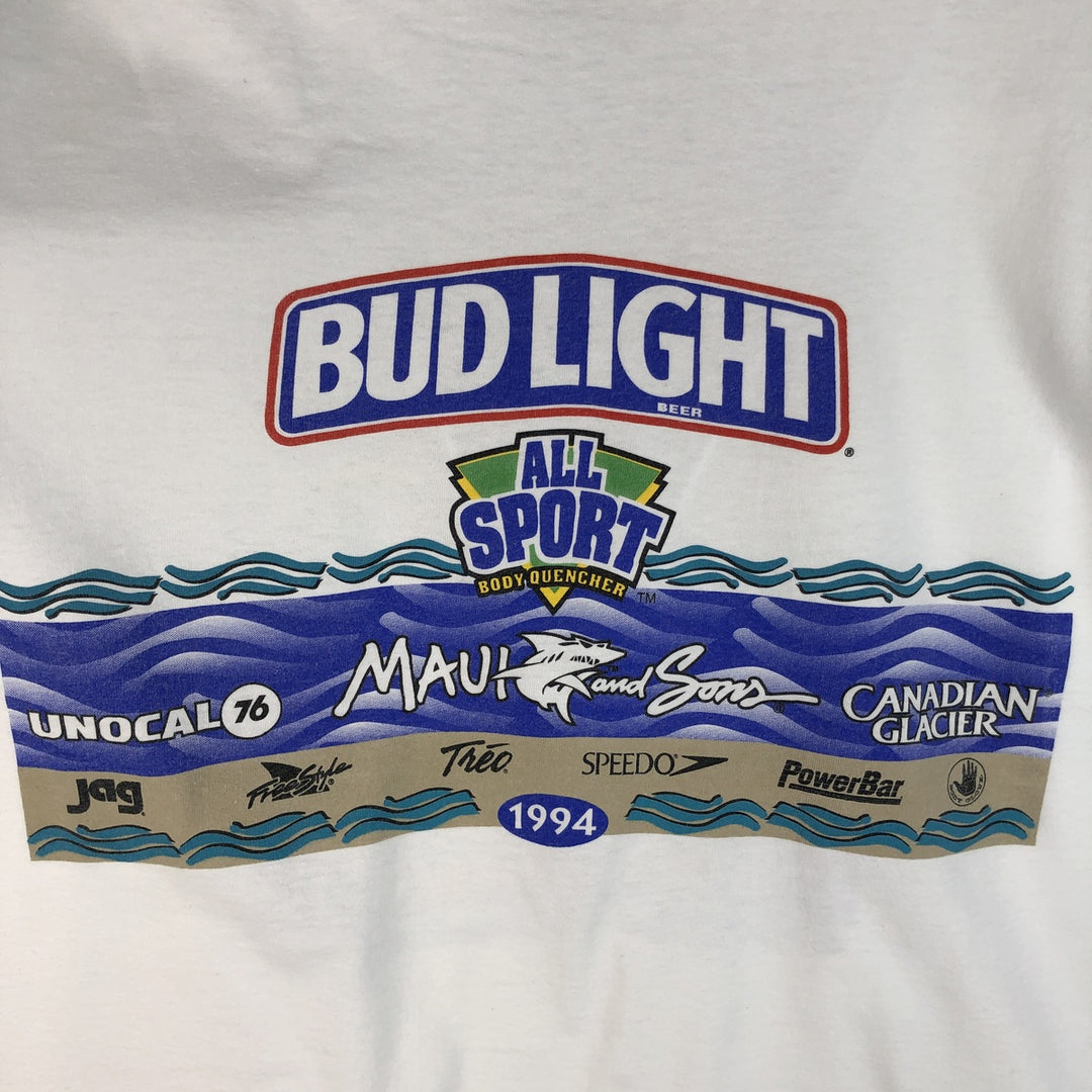 90'S MAUI and Sons BUD LIGHT Print Advertising T-Shirt, Made in USA, Men's Size L (approx.), Vintage cotton white type Vintage Second Hand