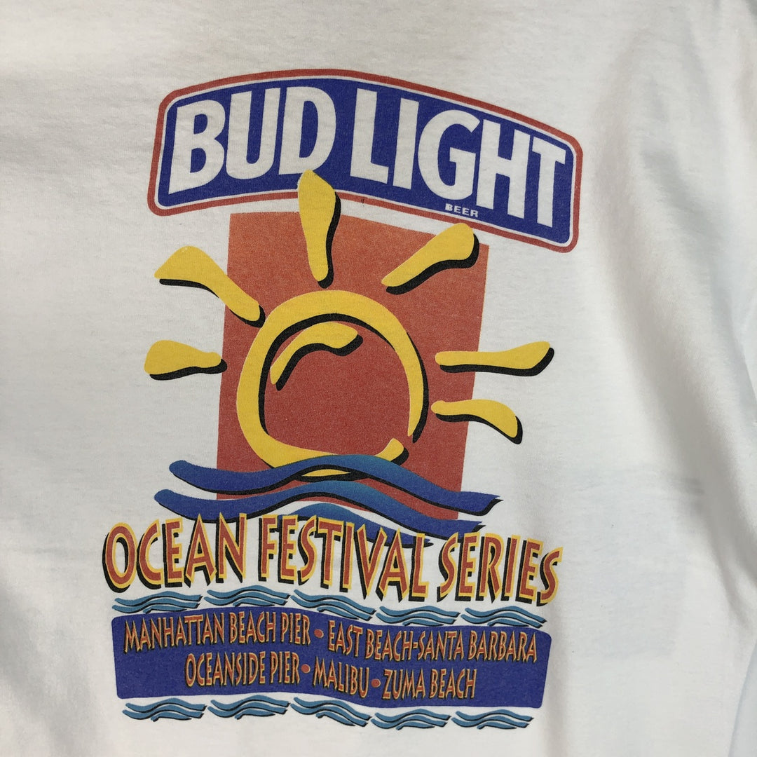 90'S MAUI and Sons BUD LIGHT Print Advertising T-Shirt, Made in USA, Men's Size L (approx.), Vintage cotton white type Vintage Second Hand
