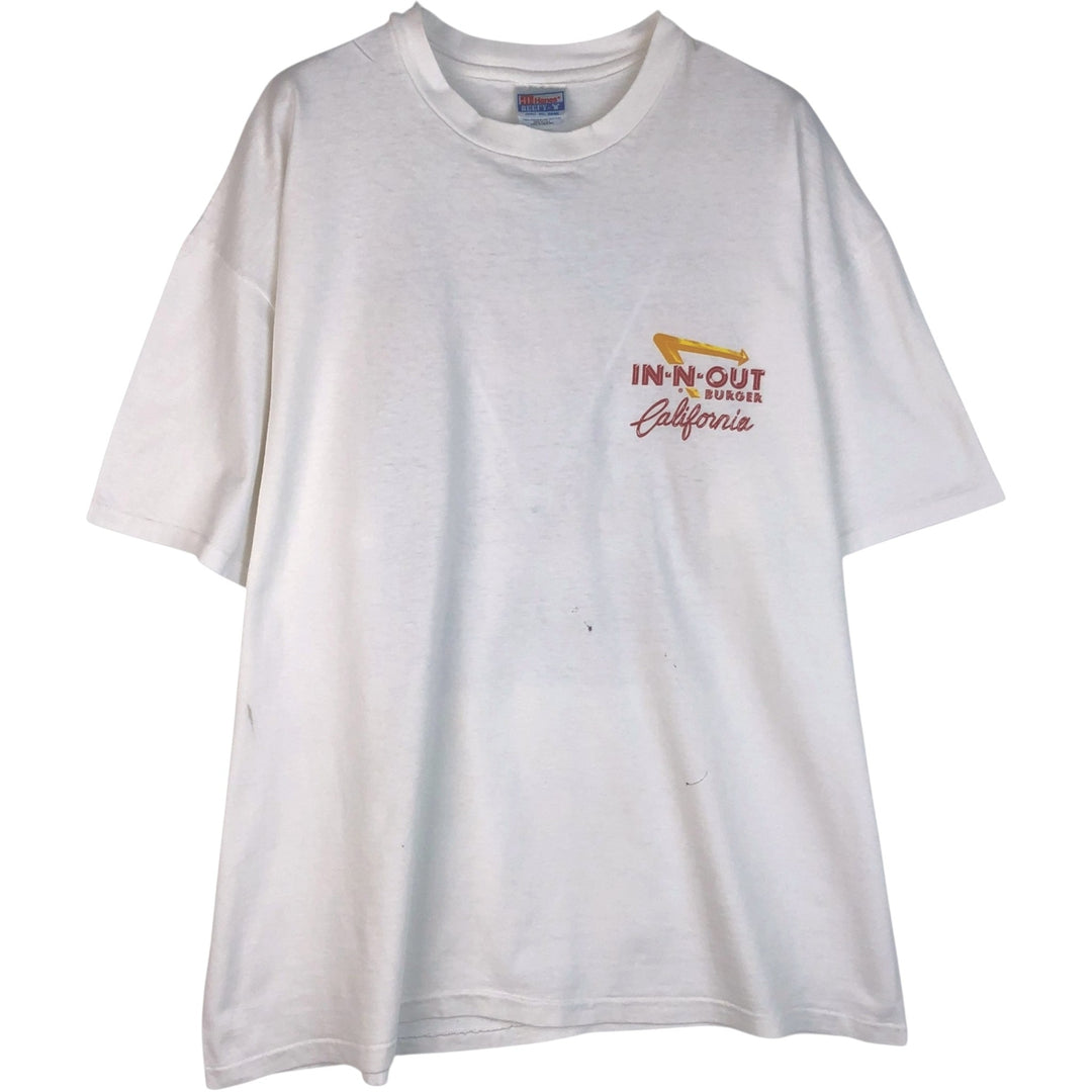 90'S Hanes BEEFY-T In-N-Out Burger Advertising T-Shirt, Made in USA, Men's XXL equivalent, Vintage cotton white type Vintage Second Hand