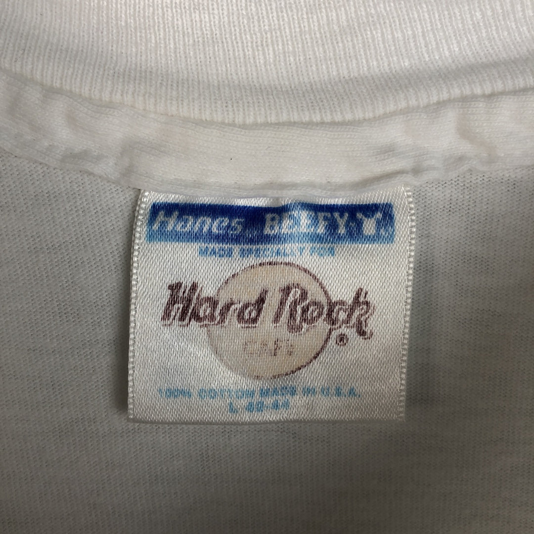 90'S Hanes HARD ROCK CAFE Advertising T-shirt Made in USA Men's L Vintage cotton white type Vintage Second Hand