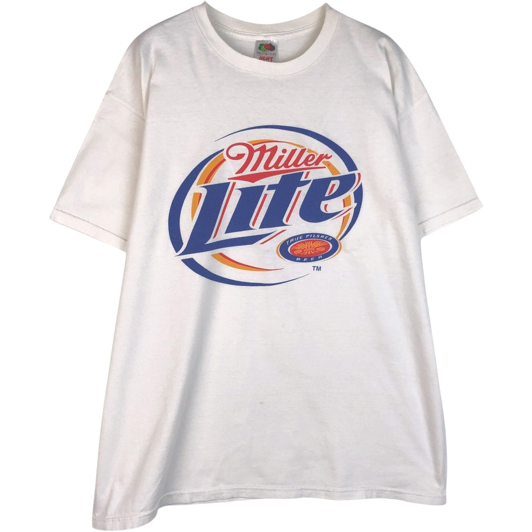 Fruit of the Loom Heavycotton Miller Lite Beer Advertising T-Shirt, Men's Size XL (approx.) cotton white type Vintage Second Hand