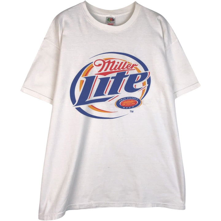 Fruit of the Loom Heavycotton Miller Lite Beer Advertising T-Shirt, Men's Size XL (approx.) cotton white type Vintage Second Hand
