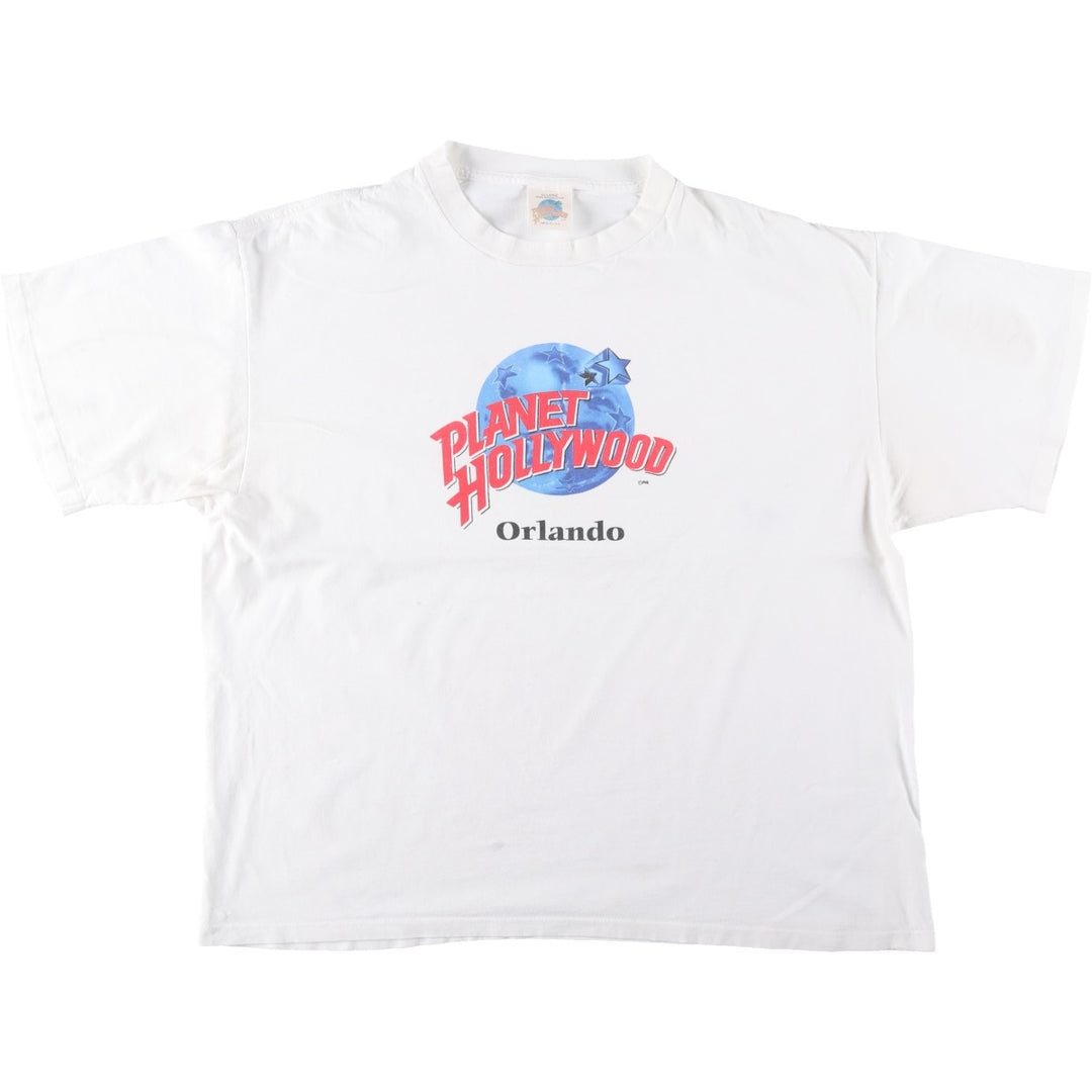 90'S PLANET HOLLYWOOD Advertising T-Shirt, Made in USA, Men's XXL equivalent, Vintage cotton white type Vintage Second Hand