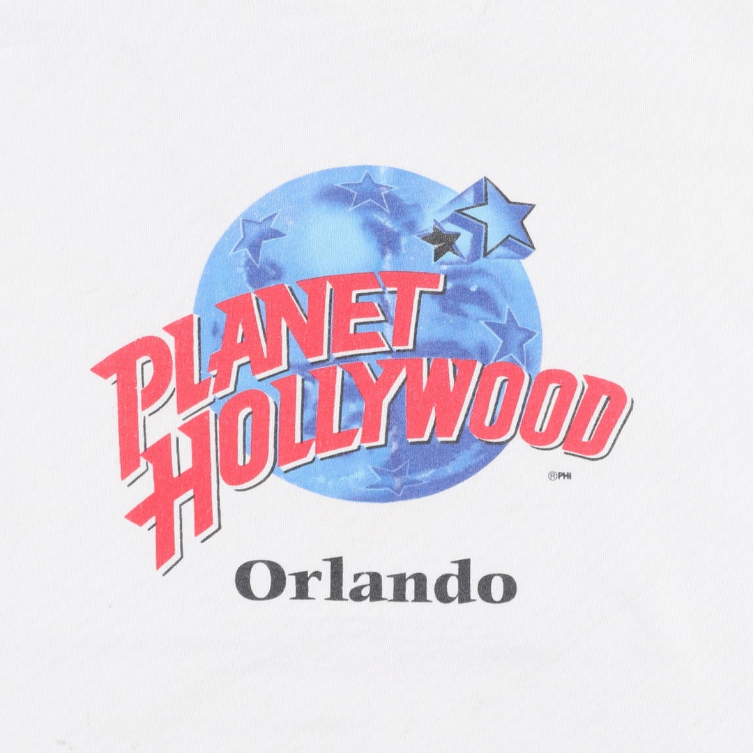 90'S PLANET HOLLYWOOD Advertising T-Shirt, Made in USA, Men's XXL equivalent, Vintage cotton white type Vintage Second Hand