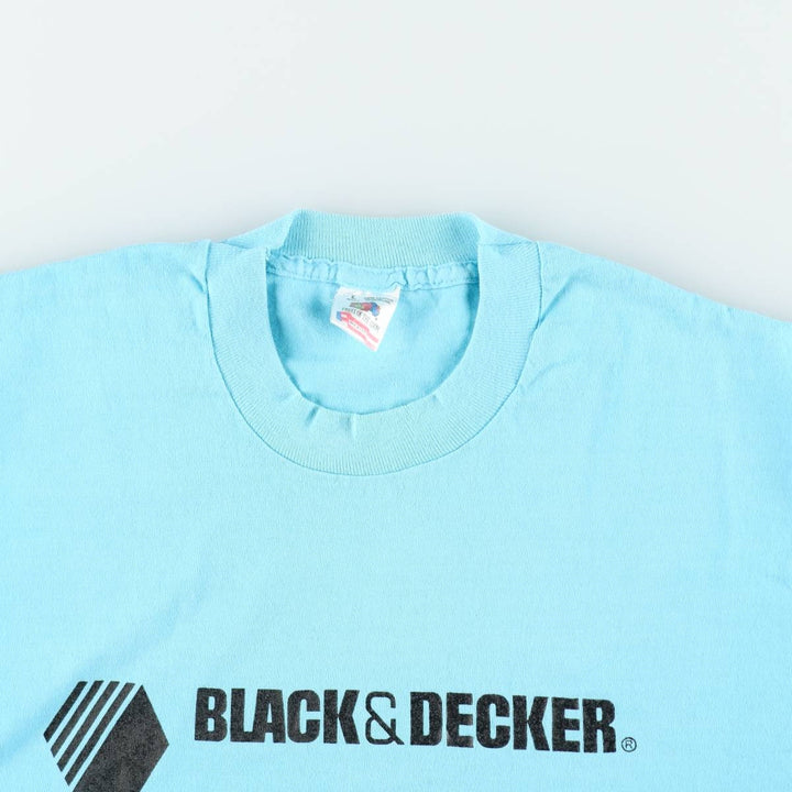 90'S Fruit of the Loom Advertising T-shirt, Made in USA, Men's L size, Vintage cotton Blue type light blue Vintage Second Hand