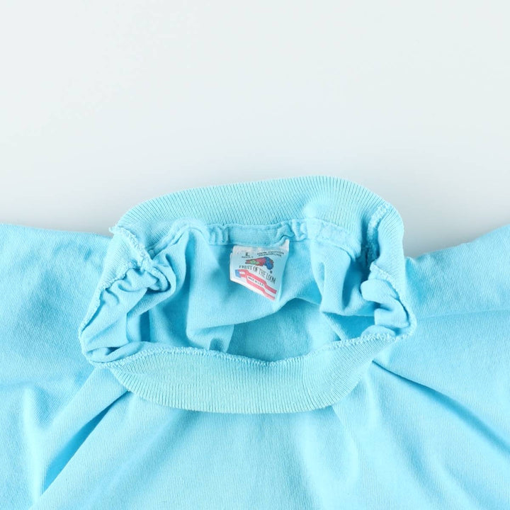 90'S Fruit of the Loom Advertising T-shirt, Made in USA, Men's L size, Vintage cotton Blue type light blue Vintage Second Hand