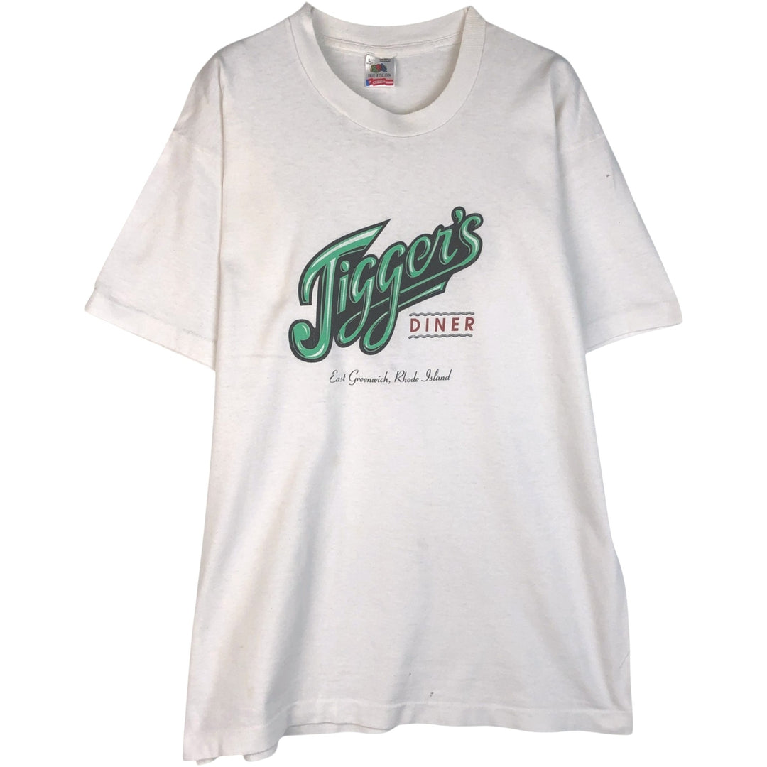 90'S Fruit of the Loom Jigger's Diner Advertising T-Shirt, Made in USA, Men's Size L (approx.), Vintage cotton white type Vintage Second Hand