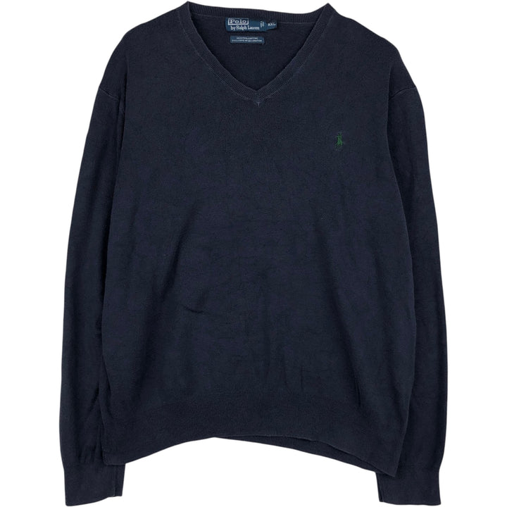 Ralph Lauren POLO by Ralph Lauren V-neck Pima cotton knit sweater, men's size XXL Pima Cotton navy blue type Vintage Second Hand