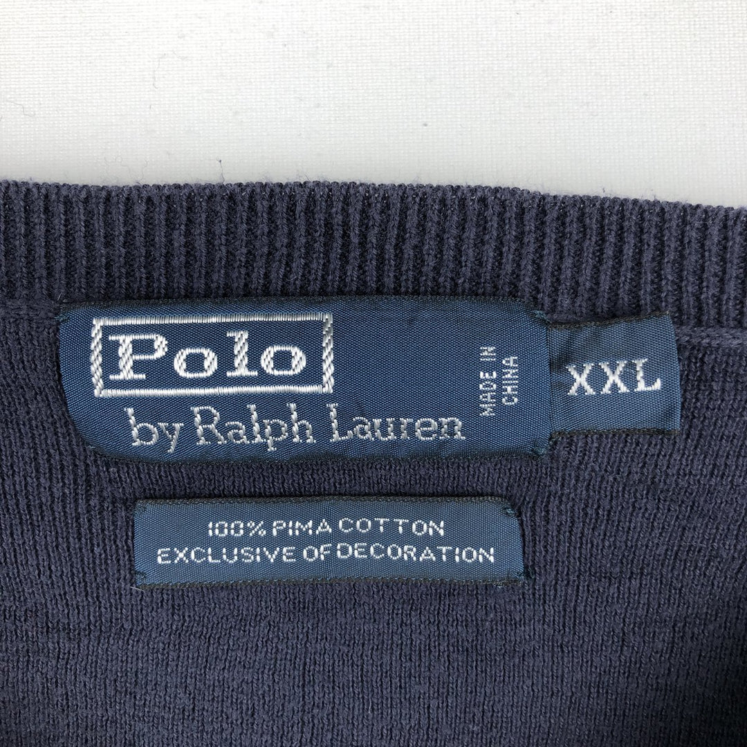 Ralph Lauren POLO by Ralph Lauren V-neck Pima cotton knit sweater, men's size XXL Pima Cotton navy blue type Vintage Second Hand