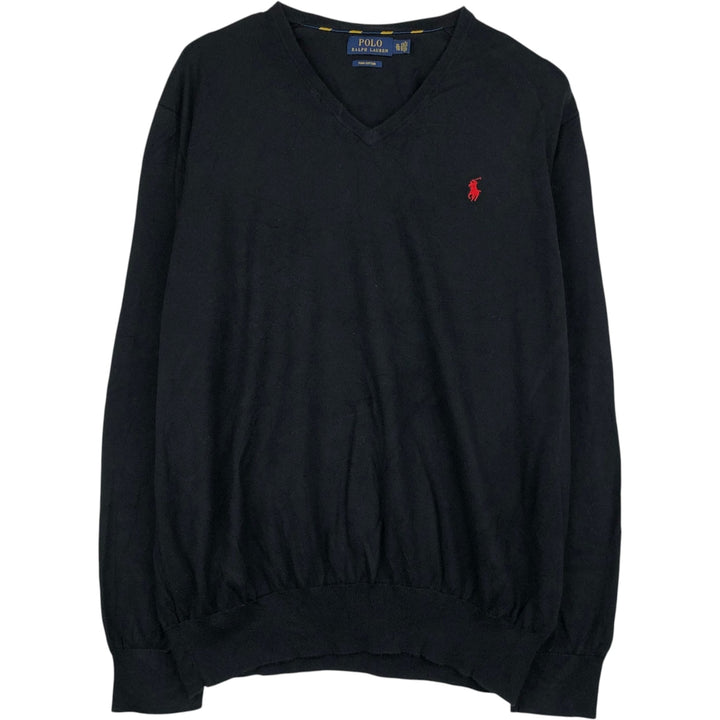 Ralph Lauren POLO RALPH LAUREN V-neck cotton knit sweater, men's size XL cotton black type Vintage Second Hand