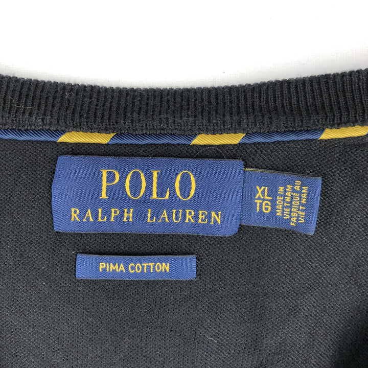 Ralph Lauren POLO RALPH LAUREN V-neck cotton knit sweater, men's size XL cotton black type Vintage Second Hand