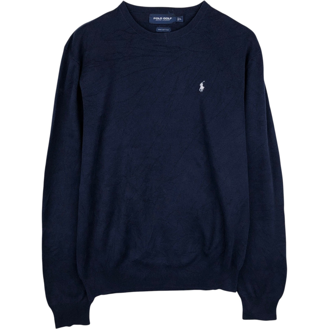 Ralph Lauren POLO GOLF cotton knit sweater, men's size L (approx.) cotton navy blue type Vintage Second Hand