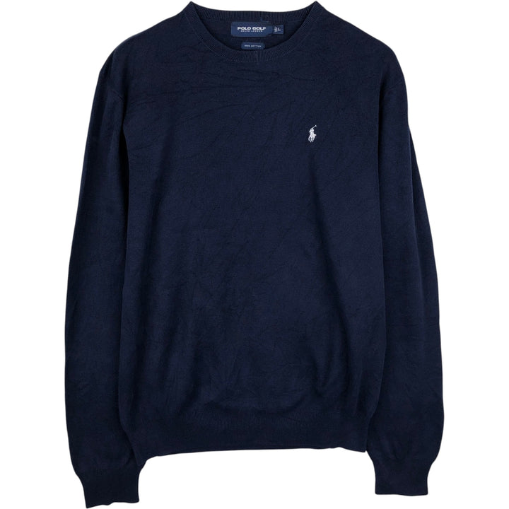 Ralph Lauren POLO GOLF cotton knit sweater, men's size L (approx.) cotton navy blue type Vintage Second Hand