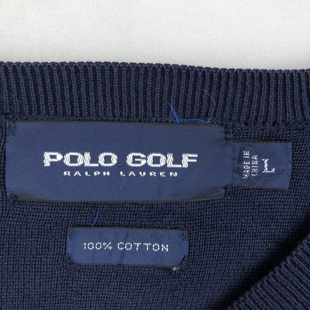 Ralph Lauren POLO GOLF cotton knit sweater, men's size L (approx.) cotton navy blue type Vintage Second Hand