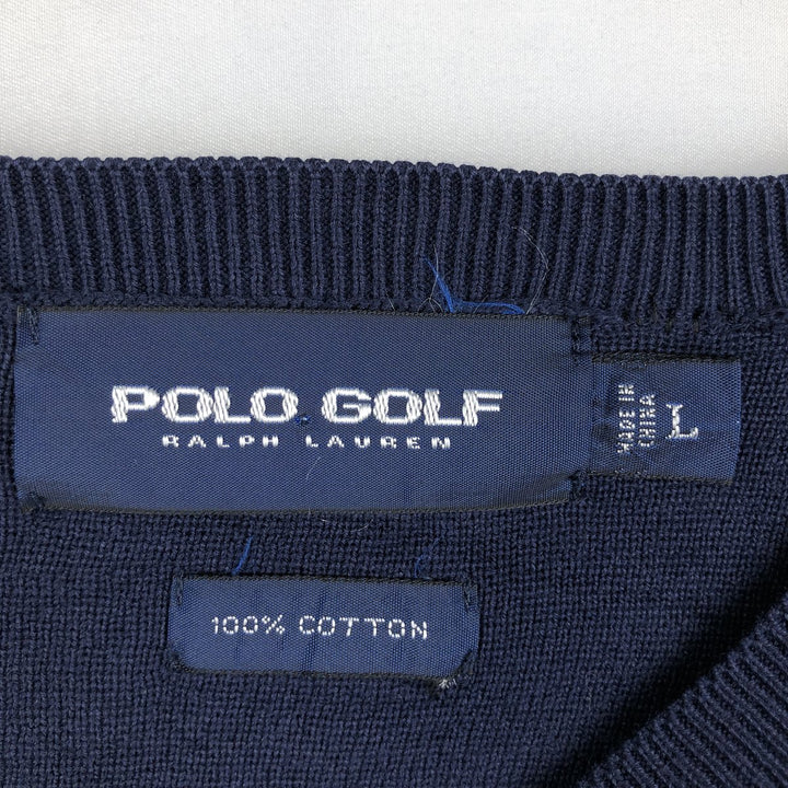 Ralph Lauren POLO GOLF cotton knit sweater, men's size L (approx.) cotton navy blue type Vintage Second Hand