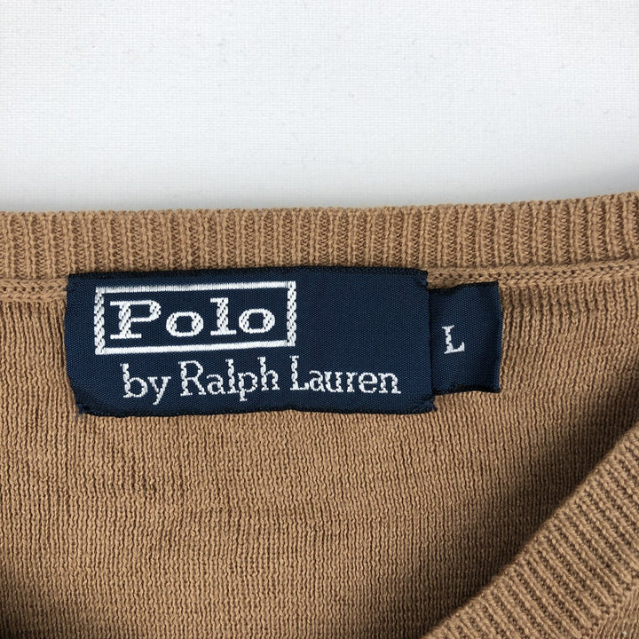 Ralph Lauren POLO by Ralph Lauren V-neck Pima cotton knit sweater, men's size L Pima Cotton beige type brown Vintage Second Hand