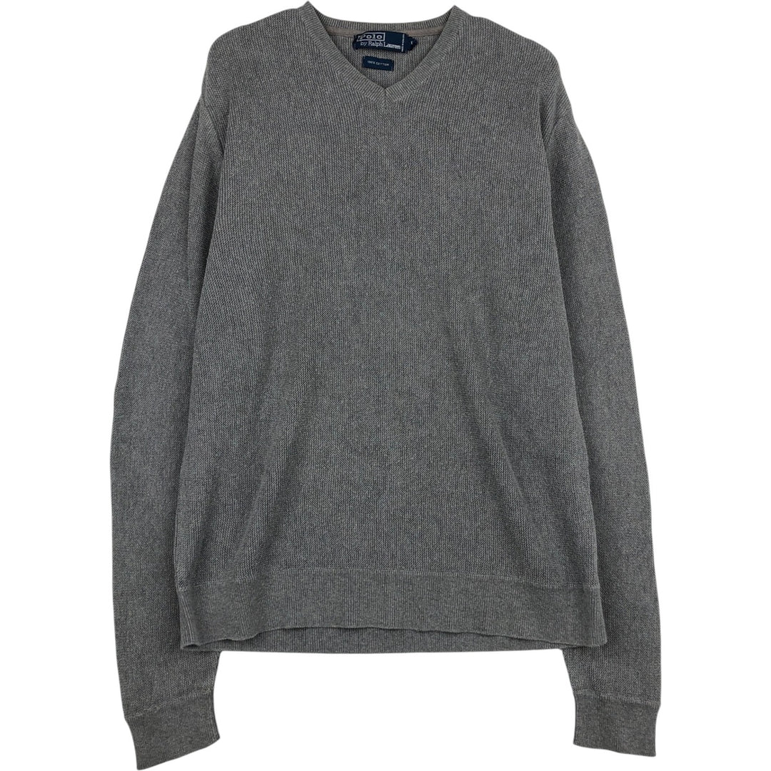 Ralph Lauren POLO by Ralph Lauren V-neck Pima cotton knit sweater, men's size L cotton gray type Vintage Second Hand