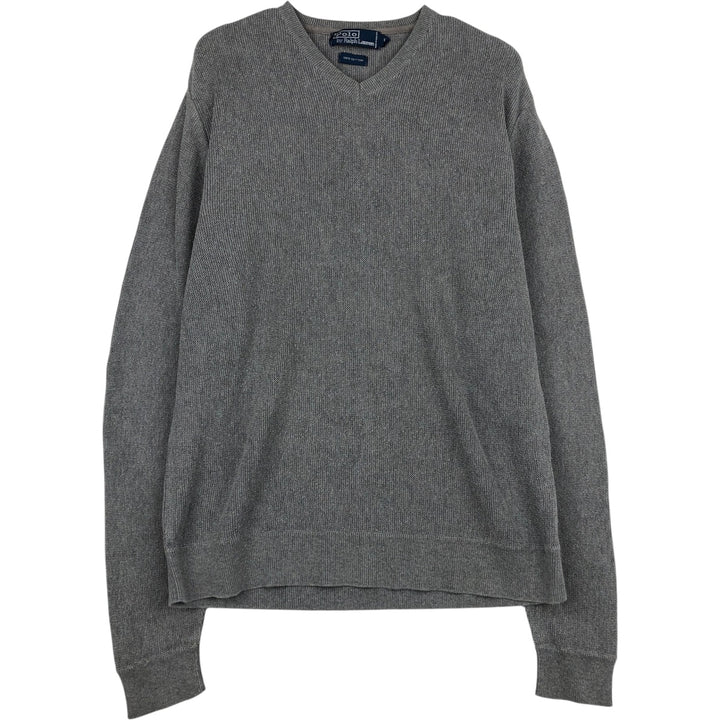 Ralph Lauren POLO by Ralph Lauren V-neck Pima cotton knit sweater, men's size L cotton gray type Vintage Second Hand