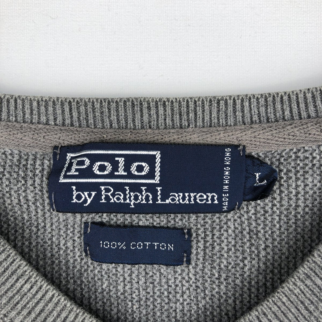 Ralph Lauren POLO by Ralph Lauren V-neck Pima cotton knit sweater, men's size L cotton gray type Vintage Second Hand