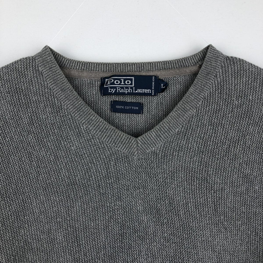 Ralph Lauren POLO by Ralph Lauren V-neck Pima cotton knit sweater, men's size L cotton gray type Vintage Second Hand