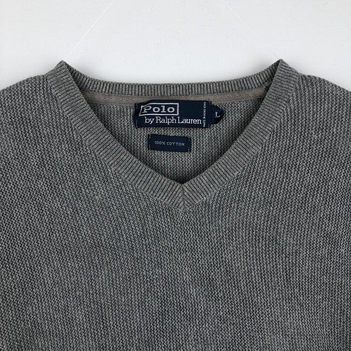 Ralph Lauren POLO by Ralph Lauren V-neck Pima cotton knit sweater, men's size L cotton gray type Vintage Second Hand