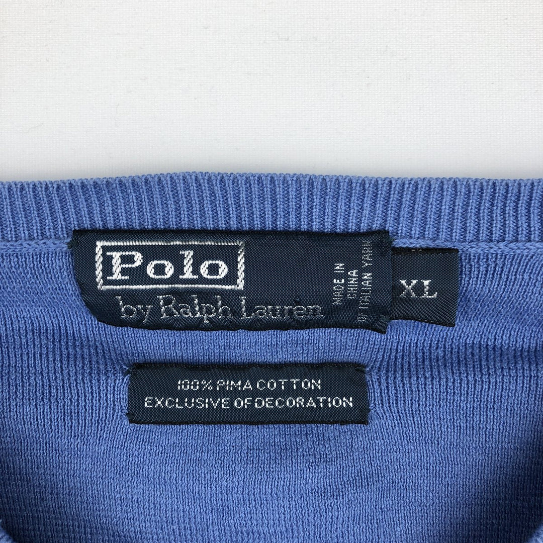 Ralph Lauren POLO by Ralph Lauren V-neck Pima cotton knit sweater, men's size XL Pima Cotton blue type Vintage Second Hand