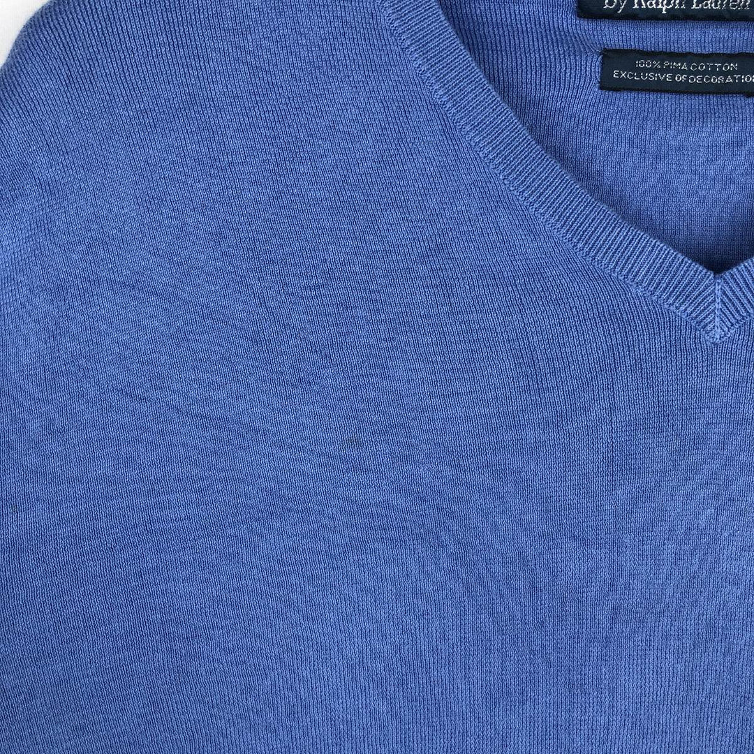 Ralph Lauren POLO by Ralph Lauren V-neck Pima cotton knit sweater, men's size XL Pima Cotton blue type Vintage Second Hand