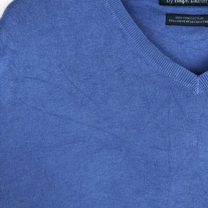 Ralph Lauren POLO by Ralph Lauren V-neck Pima cotton knit sweater, men's size XL Pima Cotton blue type Vintage Second Hand