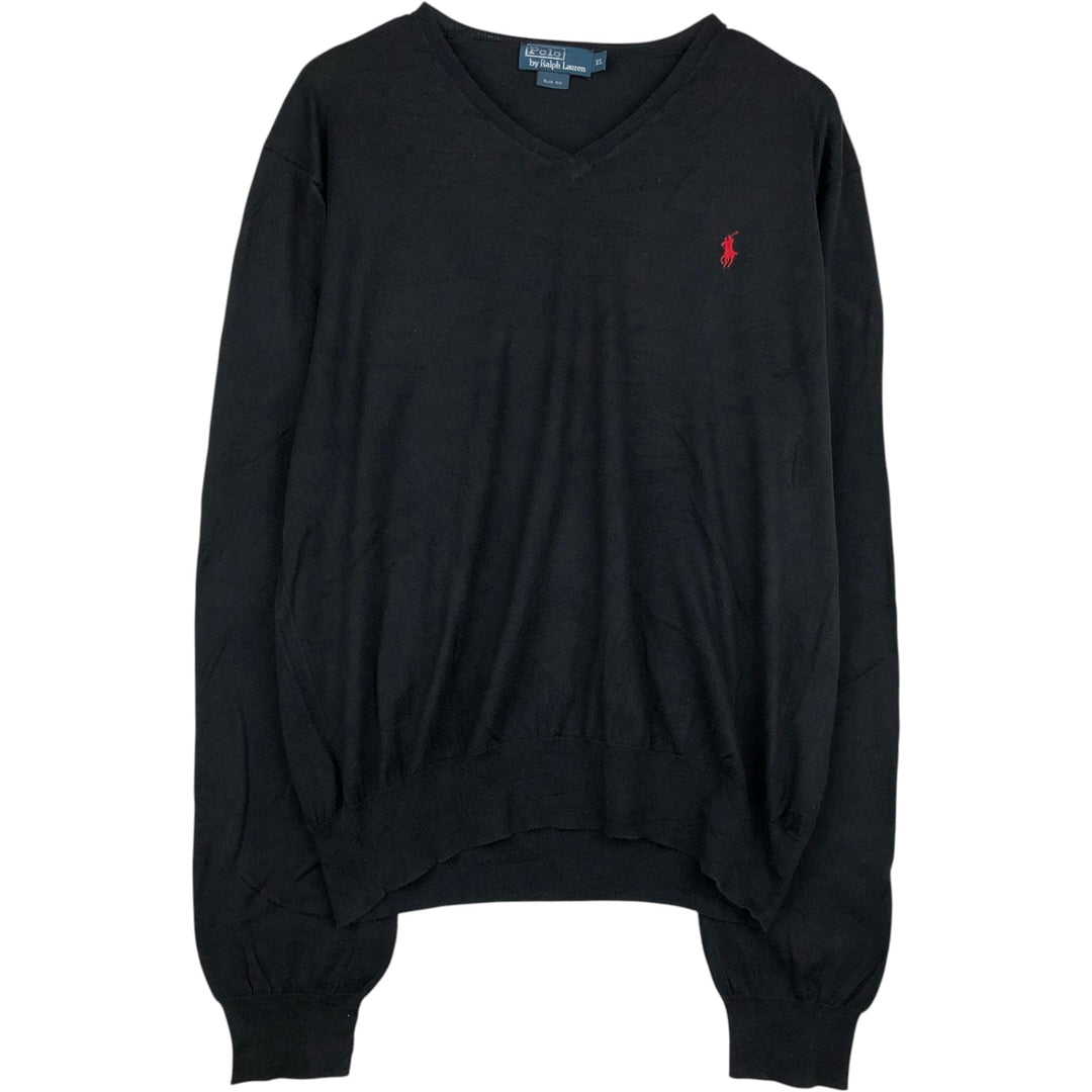 Ralph Lauren POLO by Ralph Lauren SLIM FIT V-Neck Pima Cotton Knit Sweater, Men's Size XL (approx.) Pima Cotton black type Vintage Second Hand