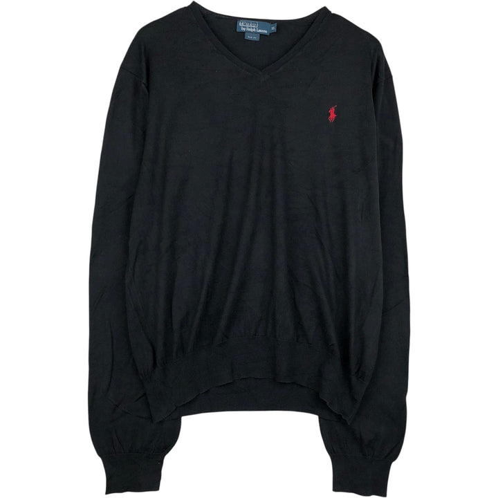 Ralph Lauren POLO by Ralph Lauren SLIM FIT V-Neck Pima Cotton Knit Sweater, Men's Size XL (approx.) Pima Cotton black type Vintage Second Hand