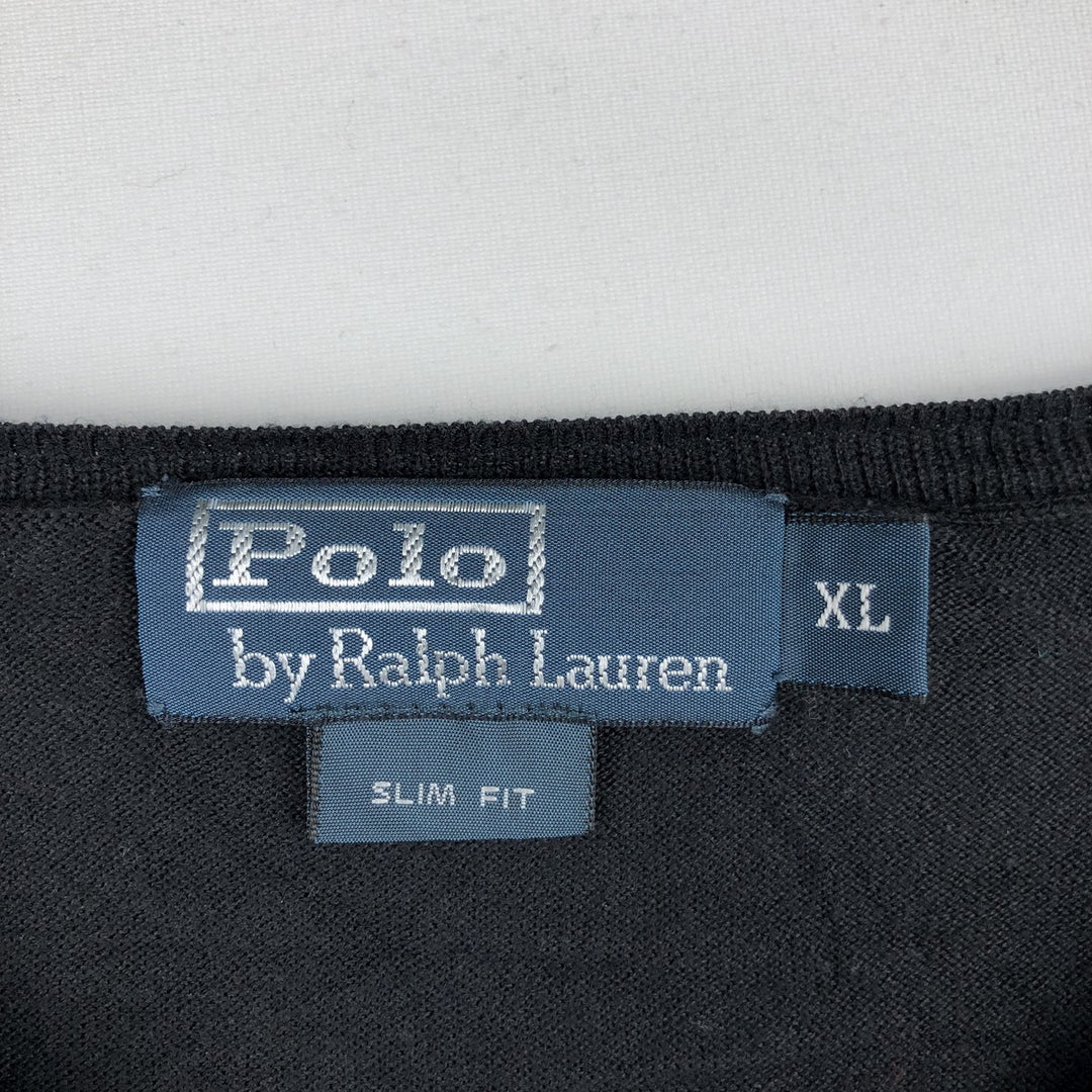 Ralph Lauren POLO by Ralph Lauren SLIM FIT V-Neck Pima Cotton Knit Sweater, Men's Size XL (approx.) Pima Cotton black type Vintage Second Hand
