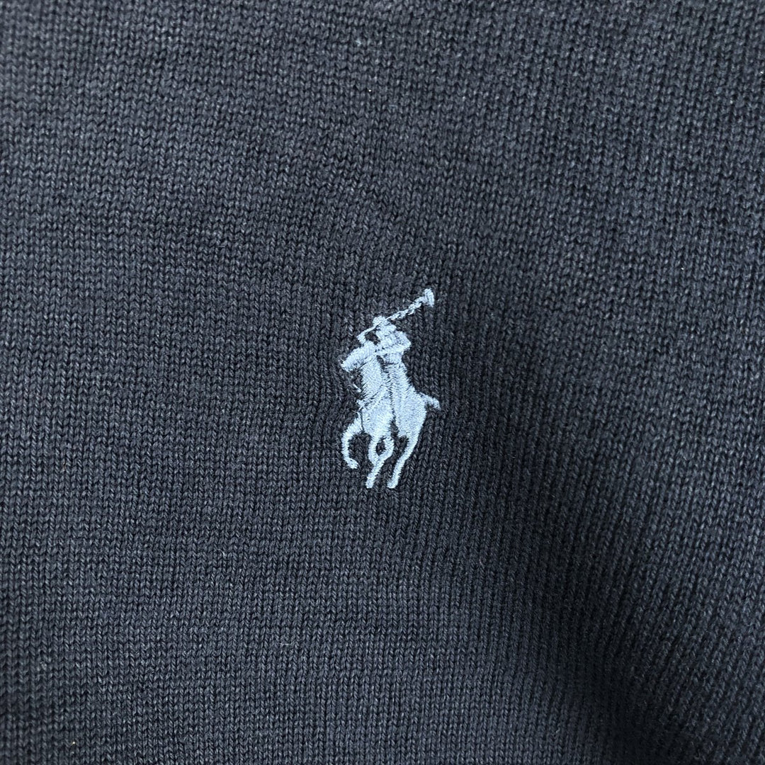 Ralph Lauren POLO RALPH LAUREN V-neck cotton knit sweater, men's size L cotton navy blue type Vintage Second Hand