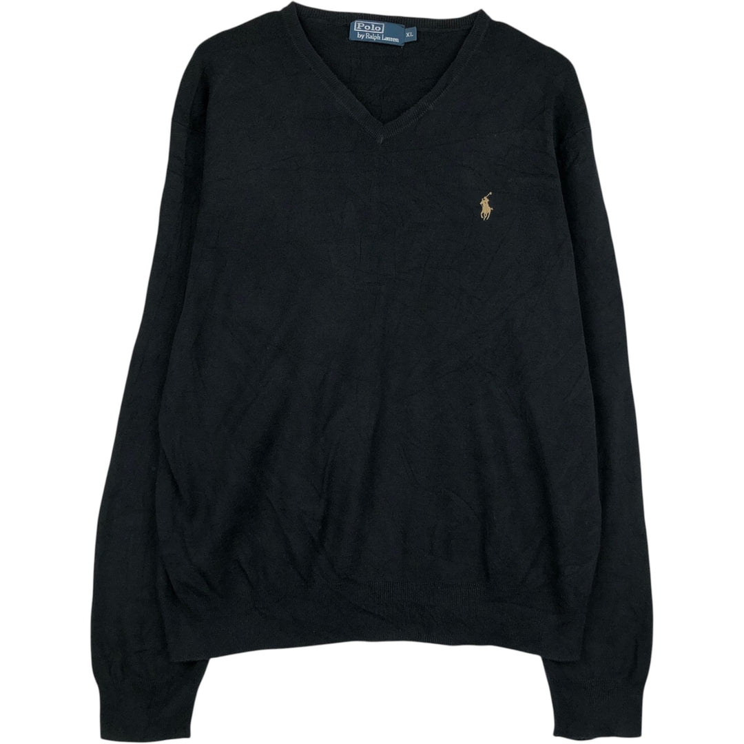 Ralph Lauren POLO by Ralph Lauren V-neck Pima cotton knit sweater, men's size XL Pima Cotton black type Vintage Second Hand