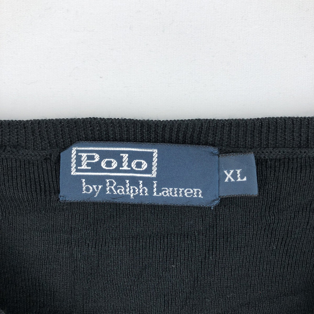 Ralph Lauren POLO by Ralph Lauren V-neck Pima cotton knit sweater, men's size XL Pima Cotton black type Vintage Second Hand
