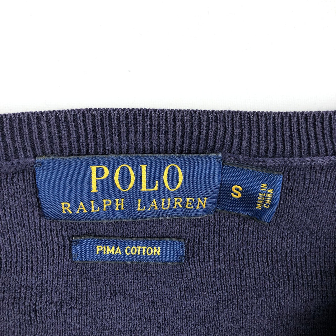 Ralph Lauren POLO RALPH LAUREN V-neck cotton knit sweater, men's size S (approx.) cotton navy blue type Vintage Second Hand