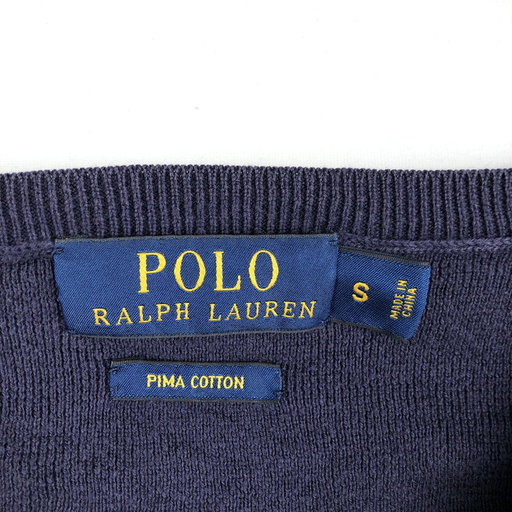 Ralph Lauren POLO RALPH LAUREN V-neck cotton knit sweater, men's size S (approx.) cotton navy blue type Vintage Second Hand