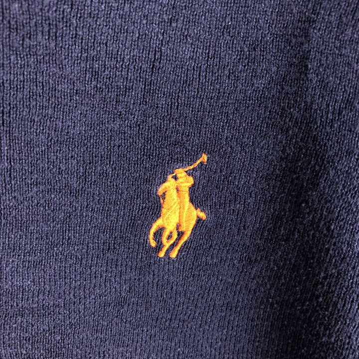 Ralph Lauren POLO RALPH LAUREN V-neck cotton knit sweater, men's size S (approx.) cotton navy blue type Vintage Second Hand