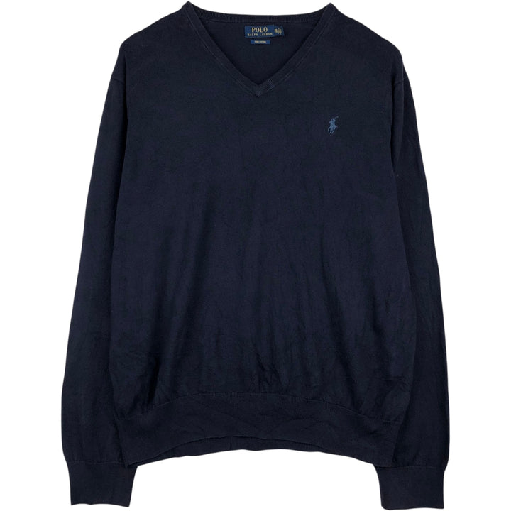 Ralph Lauren POLO RALPH LAUREN V-neck Pima cotton knit sweater, men's XXL size Pima Cotton navy blue type Vintage Second Hand