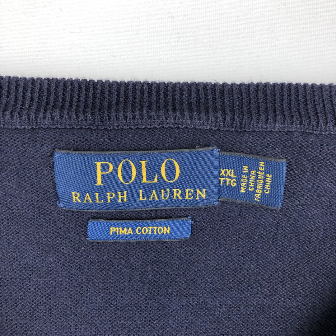 Ralph Lauren POLO RALPH LAUREN V-neck Pima cotton knit sweater, men's XXL size Pima Cotton navy blue type Vintage Second Hand