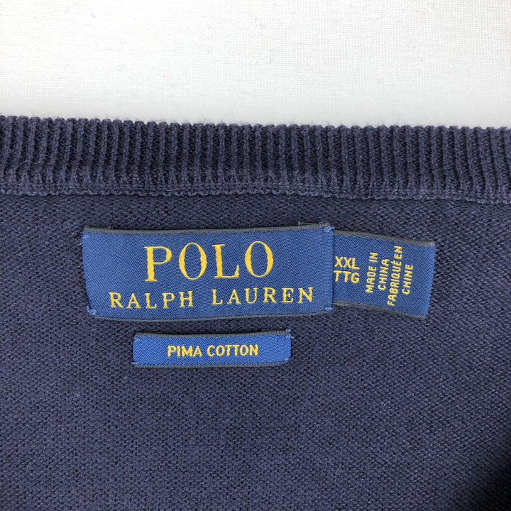 Ralph Lauren POLO RALPH LAUREN V-neck Pima cotton knit sweater, men's XXL size Pima Cotton navy blue type Vintage Second Hand
