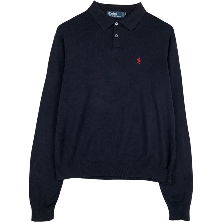Ralph Lauren POLO by Ralph Lauren Polo knit sweater, men's size L Pima Cotton navy blue type Vintage Second Hand