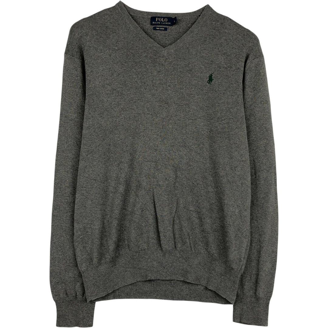 Ralph Lauren POLO RALPH LAUREN V-neck Pima cotton knit sweater, men's size S (approx.) cotton gray type Vintage Second Hand